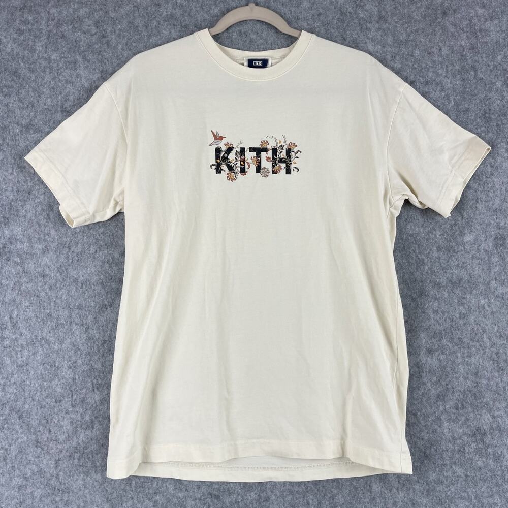 Kith Jacobean Logo Vintage Tee Sandrift Mens‎ XS Graphic Print Floral Cotton
